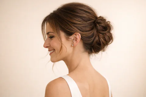 Chignon bas de mariée, vu de profil